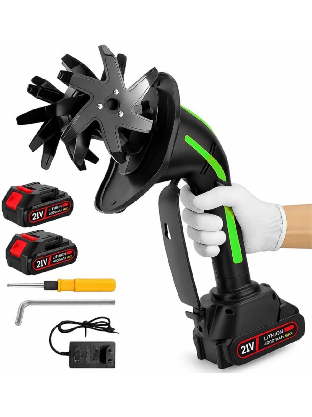 21V Cordless Electric Tiller & Cultivator with 2 Batteries - Small Garden Tool